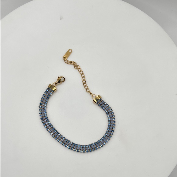Baraka Men 180. Rose Gold Plated over Stainless Steel with Blue Stones Bracelet  6” - 8”